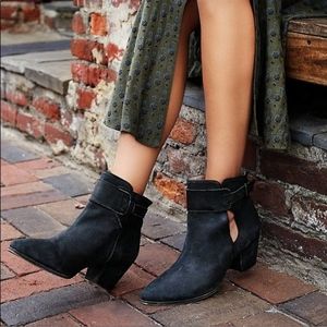 Free People Belleville Black Leather Cut-out Ankle Boots